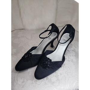 Impo Lovely Black Satin Embellished Sandals Size 8M